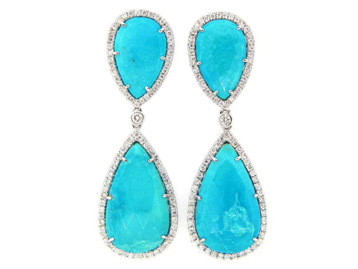 TURQUOISE & DIAMOND EARRING, 18KW (N)