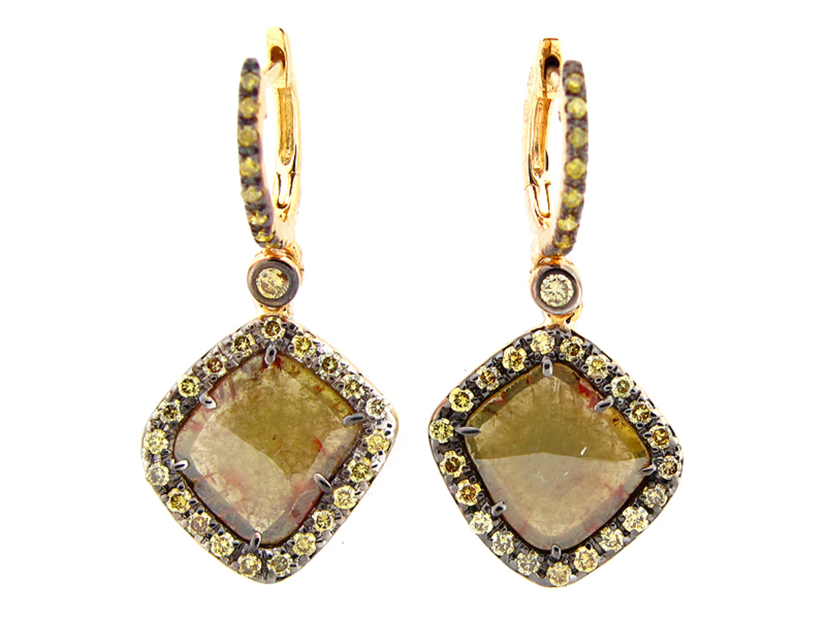ROSE CUT SLICE YELLOW DIAMOND EARRING, 18KY (N)