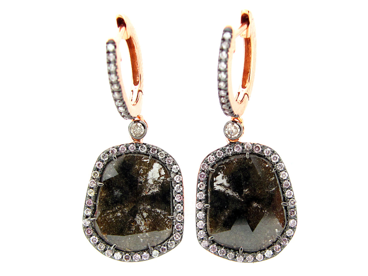 ROSE CUT SLICE FANCY COLOR DIAMOND EARRING , 18KR (N)