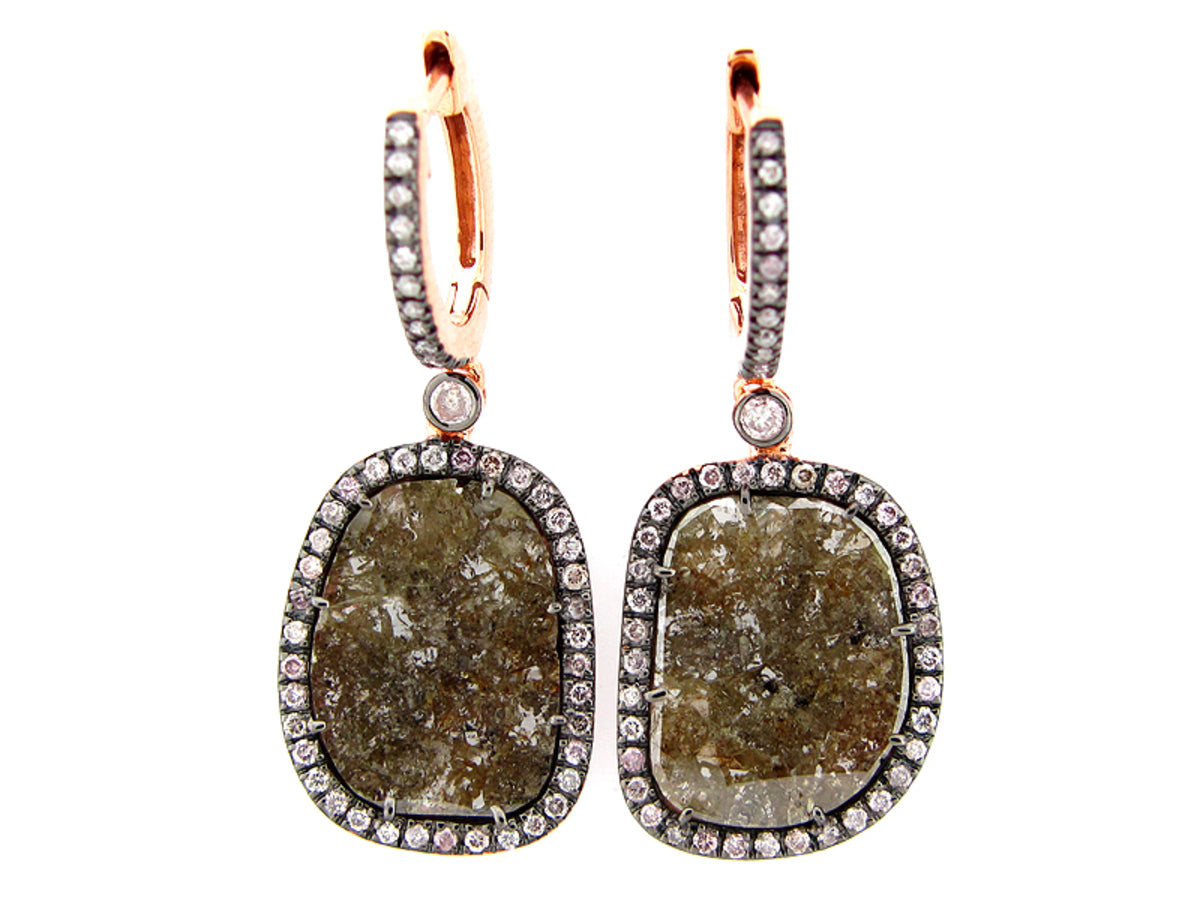 ROSE CUT SLICE FANCY COLOR DIAMOND EARRING, 18KR (N)