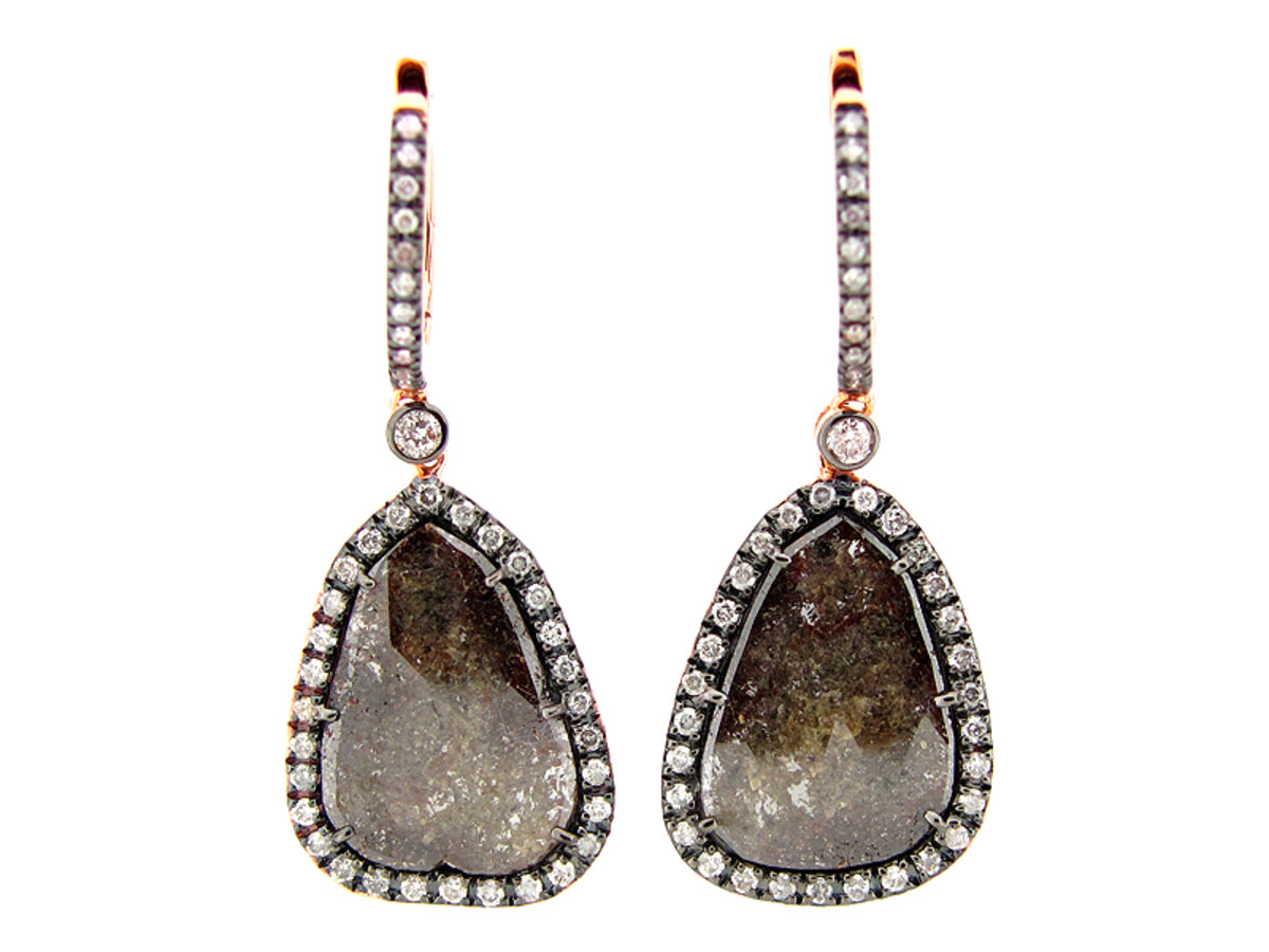 ROSE CUT SLICE FANCY COLOR DIAMOND EARRING, 18KR (N)