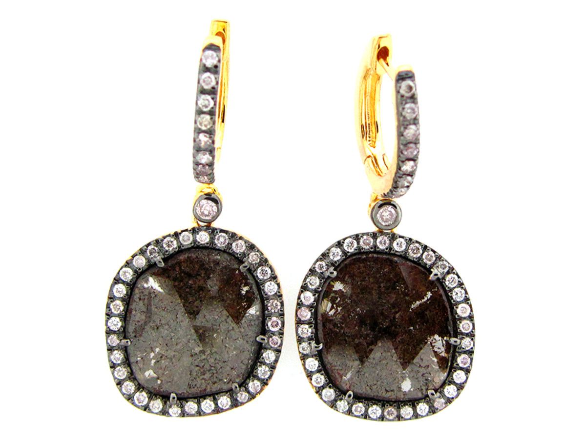 ROSE CUT SLICE FANCY COLOR DIAMOND EARRING, 18KY (N)
