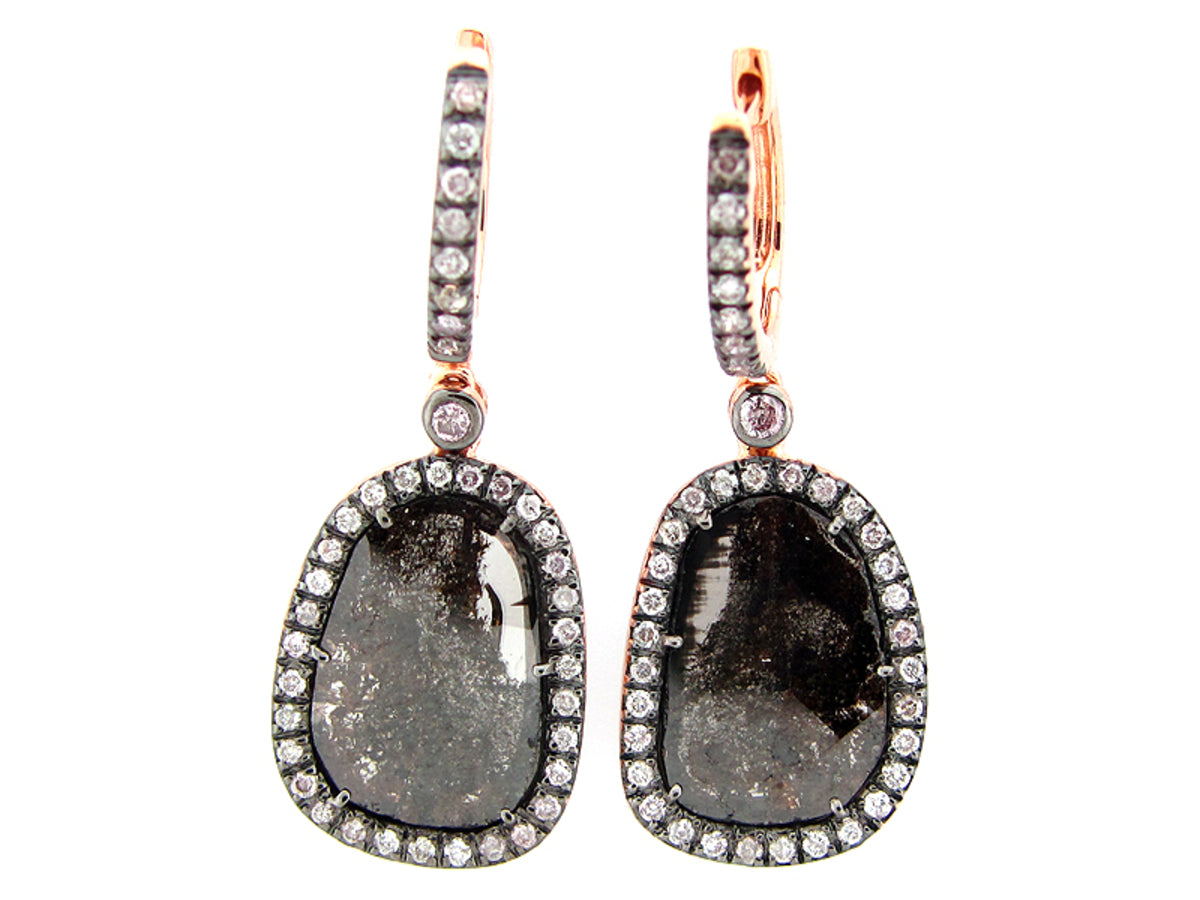 ROSE CUT SLICE BROWN DIAMOND EARRING, 18KR (N)