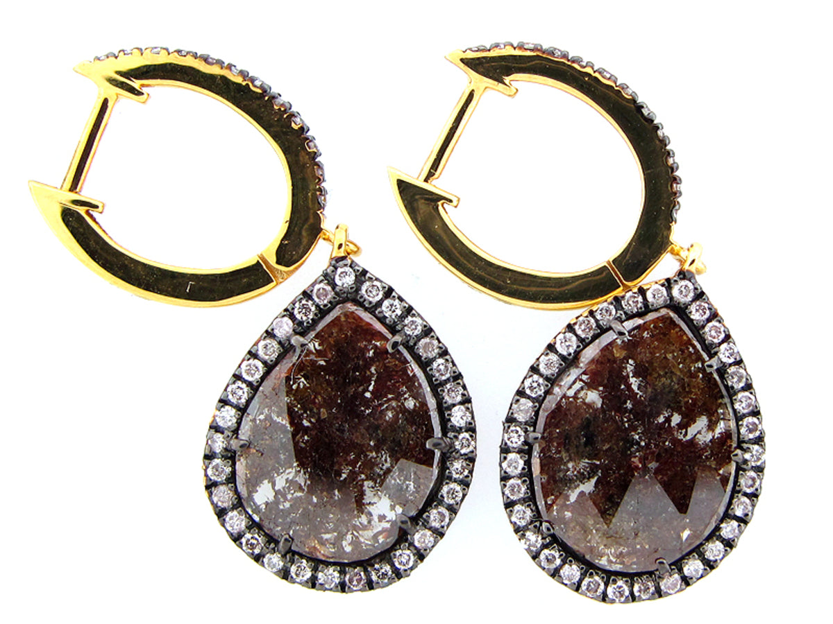 ROSE CUT SLICE BROWN DIAMOND EARRING, 18KY (N)