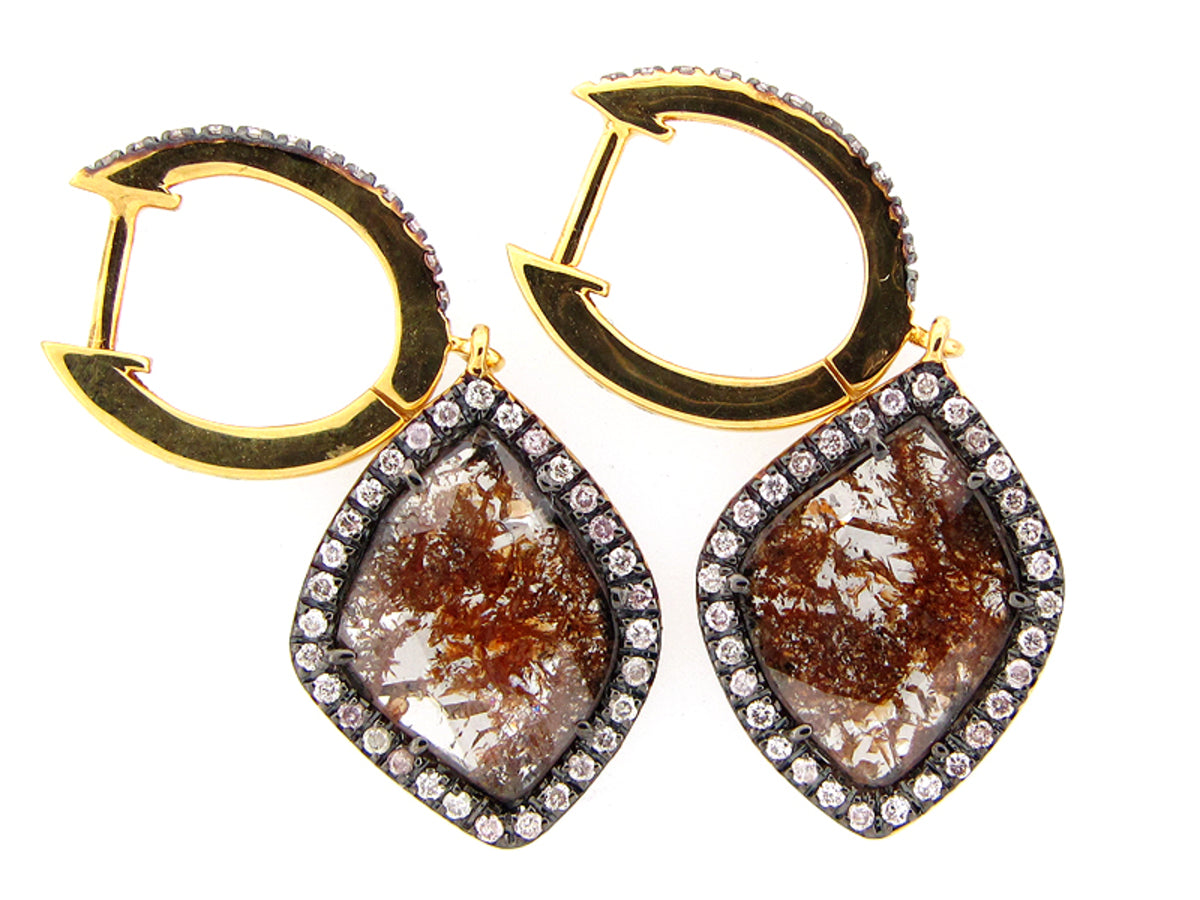 ROSE CUT SLICE BROWN DIAMOND EARRING, 18KY (N)
