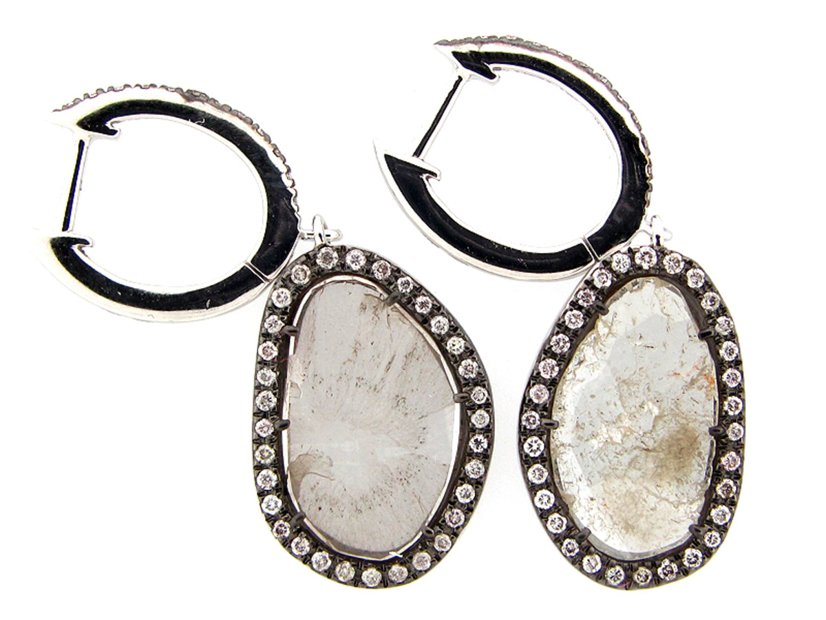 ROSE CUT SLICE GRAY DIAMOND EARRING, 18KW (N)