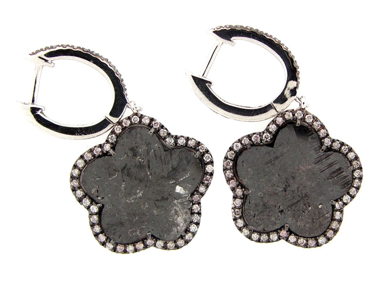 ROSE CUT SLICE BLACK DIAMOND EARRING, 18KW (N)