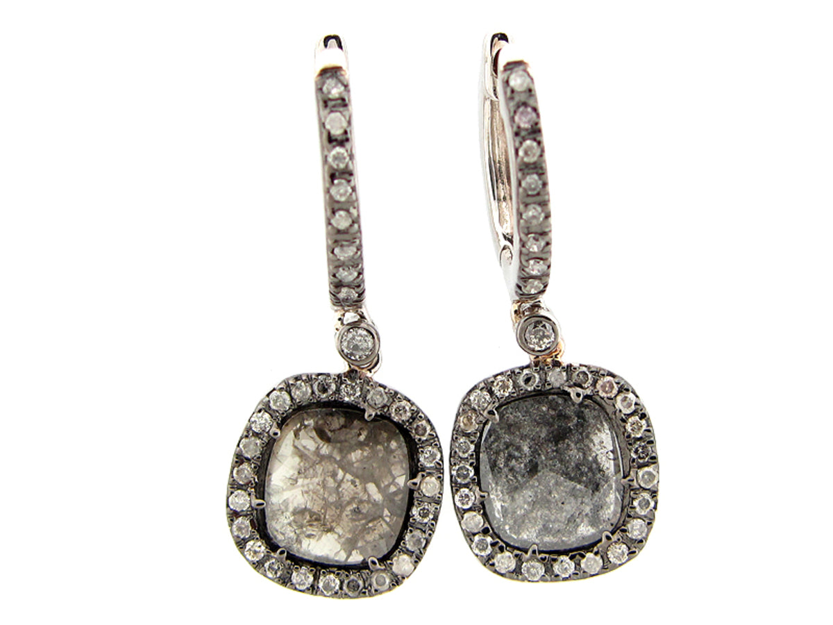 ROSE CUT SLICE GRAY DIAMOND EARRING, 18KW (N)