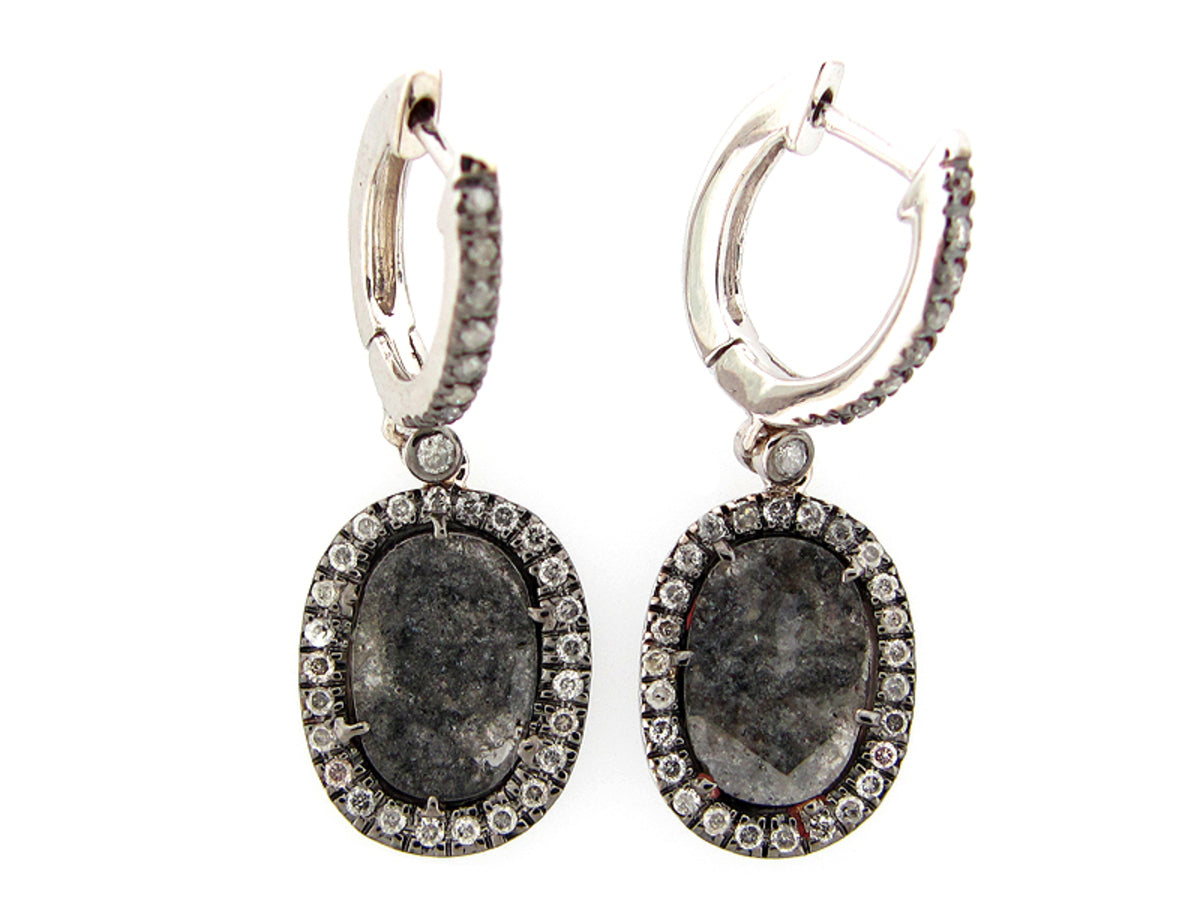 ROSE CUT SLICE GRAY DIAMOND EARRING, 18KW (N)