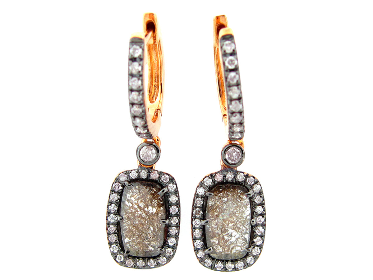 ROSE CUT SLICE BROWN DIAMOND EARRING, 18KR (N)