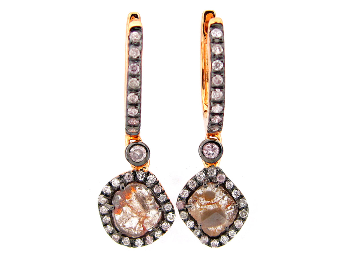 ROSE CUT SLICE BROWN DIAMOND EARRING, 18KR (N)