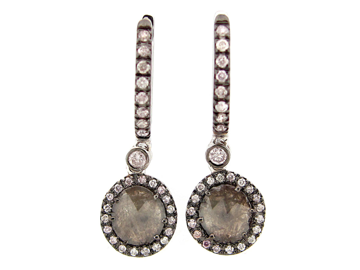 ROSE CUT SLICE GRAY DIAMOND EARRING, 18KW (N)