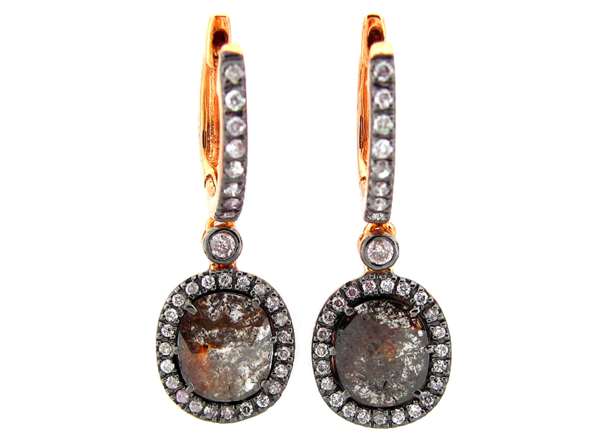 ROSE CUT SLICE BROWN DIAMOND EARRING, 18KR (N)