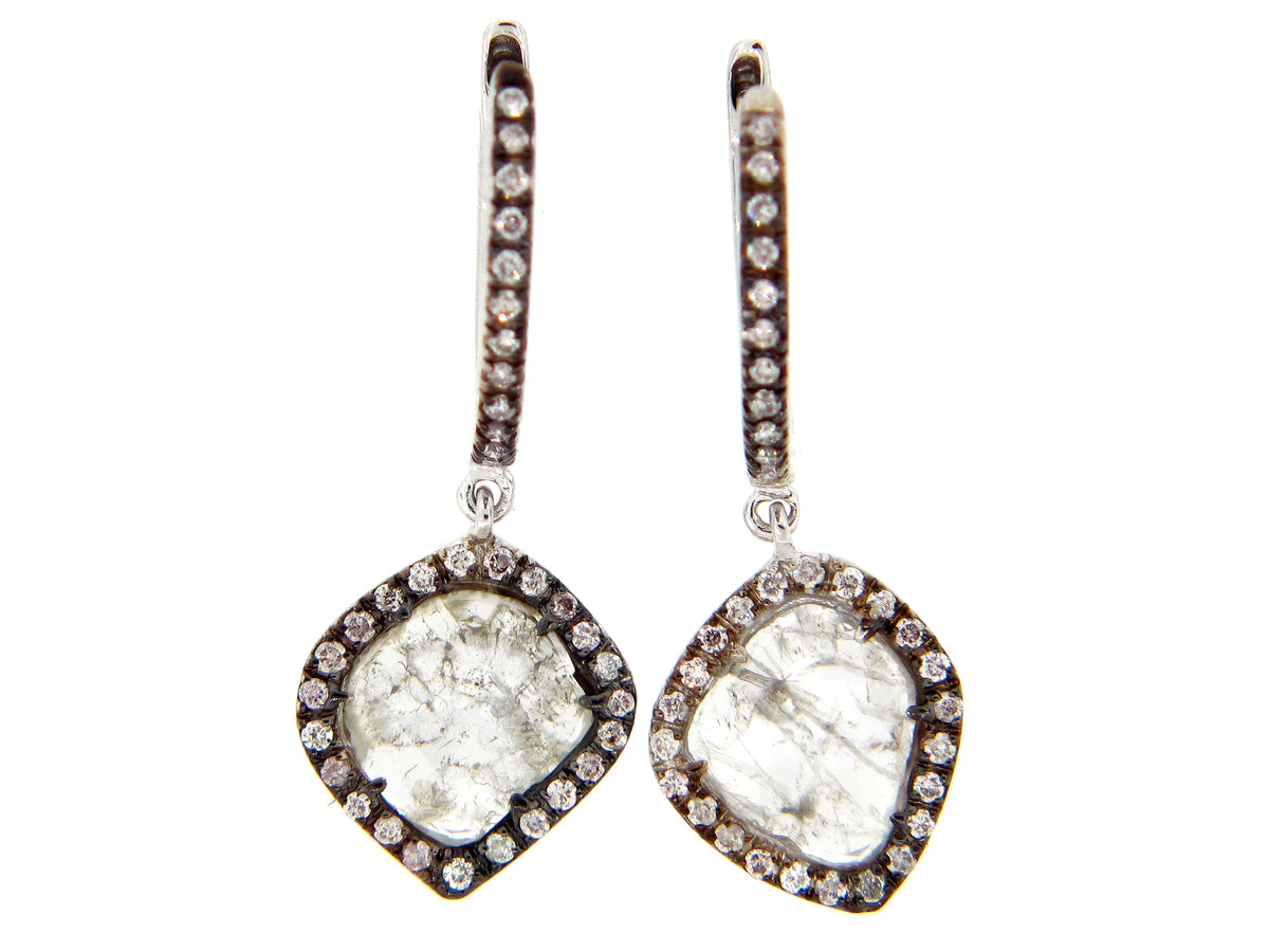 ROSE CUT SLICE GRAY DIAMOND EARRING, 18KW (N)
