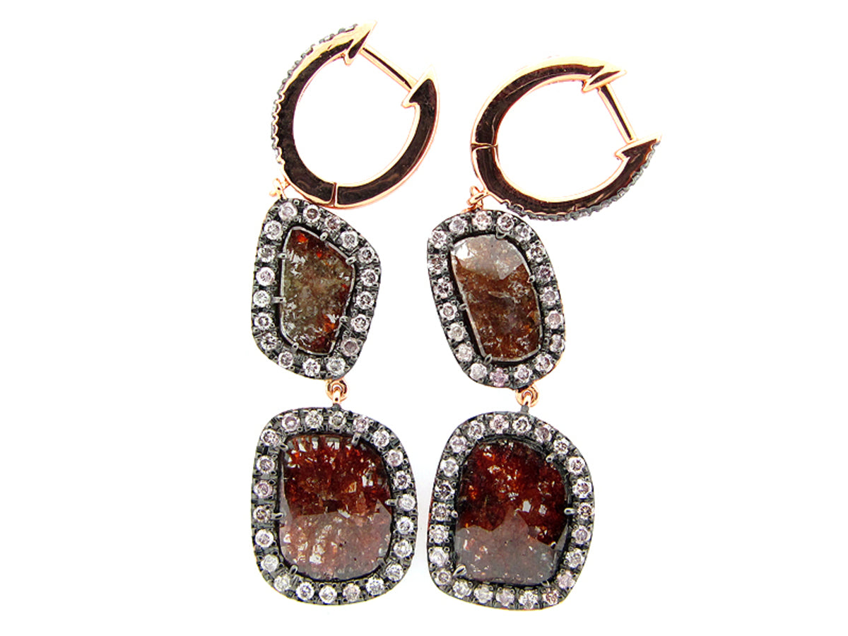 ROSE CUT SLICE BROWN DIAMOND EARRING, 18KR (N)
