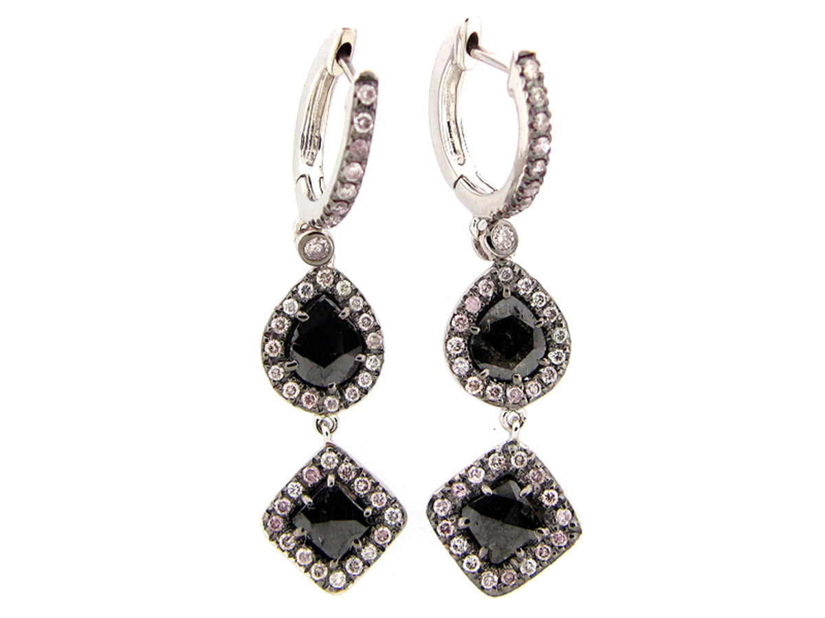Rose Cut Slice Black Diamond Earring, 18kw (N)