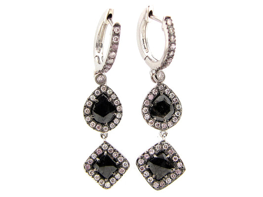 Rose Cut Slice Black Diamond Earring, 18kw (N)