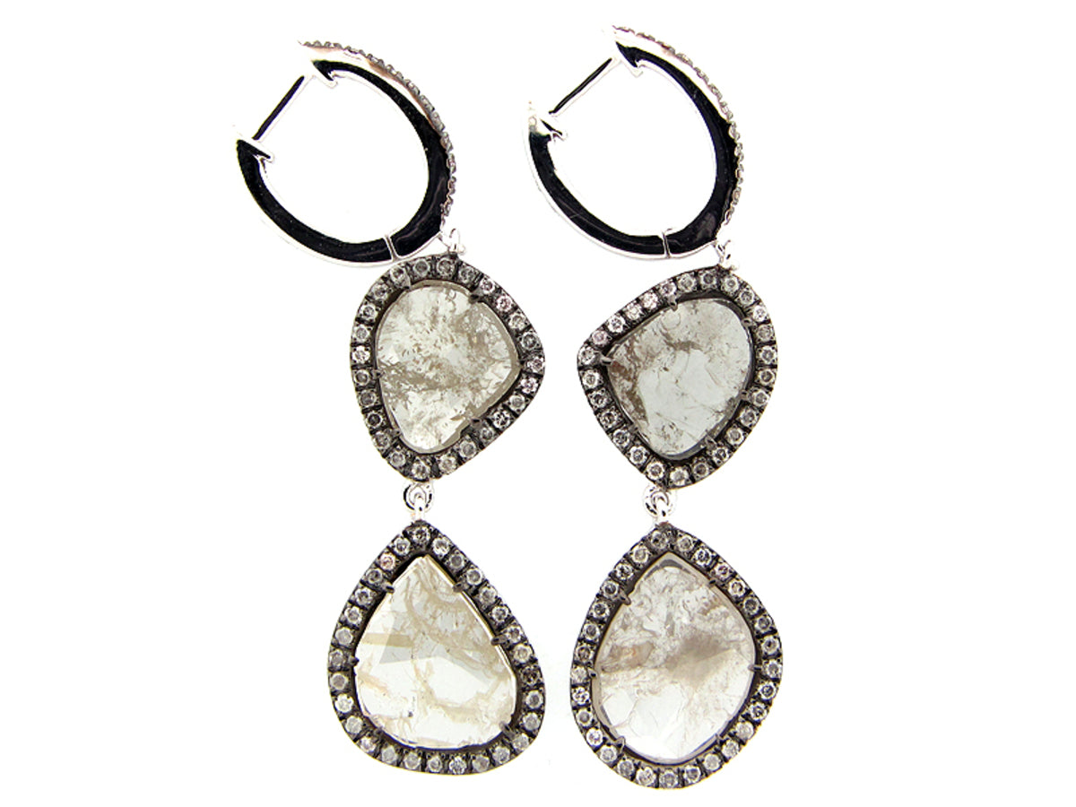 Rose Cut Slice Gray Diamond Earring, 18kw (N)