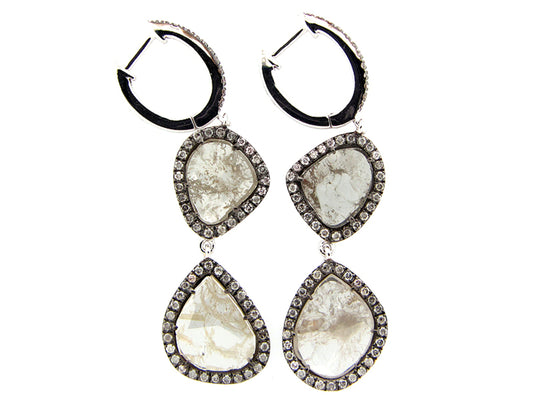 Rose Cut Slice Gray Diamond Earring, 18kw (N)