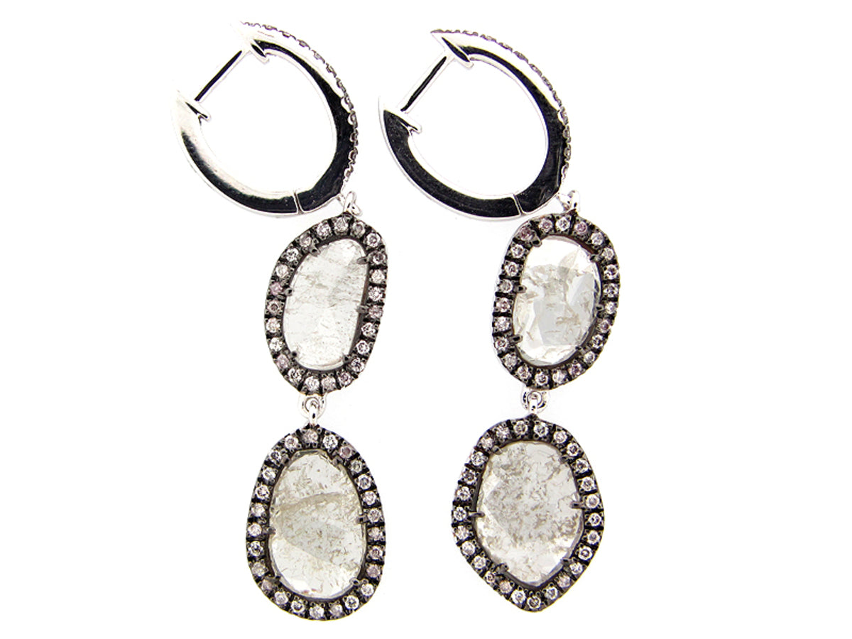 ROSE CUT SLICE GRAY DIAMOND EARRING, 18KW (N)