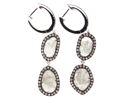 Rose Cut Slice Gray Diamond Earring, 18kw (N)