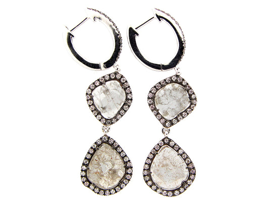 Rose Cut Slice Gray Diamond Earring, 18kw (N)