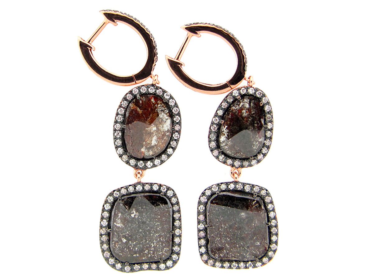 ROSE CUT SLICE BROWN DIAMOND EARRING, 18KR (N)
