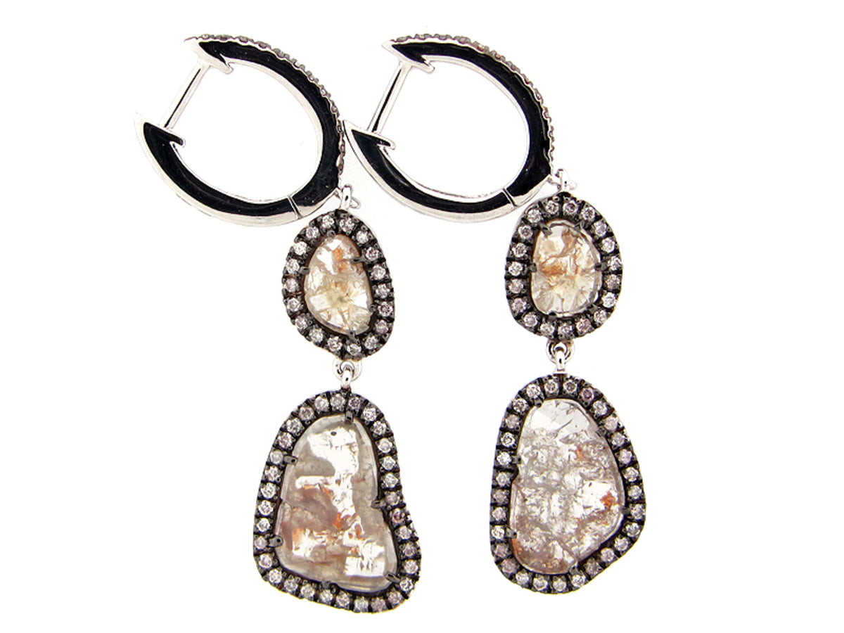 ROSE CUT SLICE BROWN DIAMOND EARRING, 18KW (N)