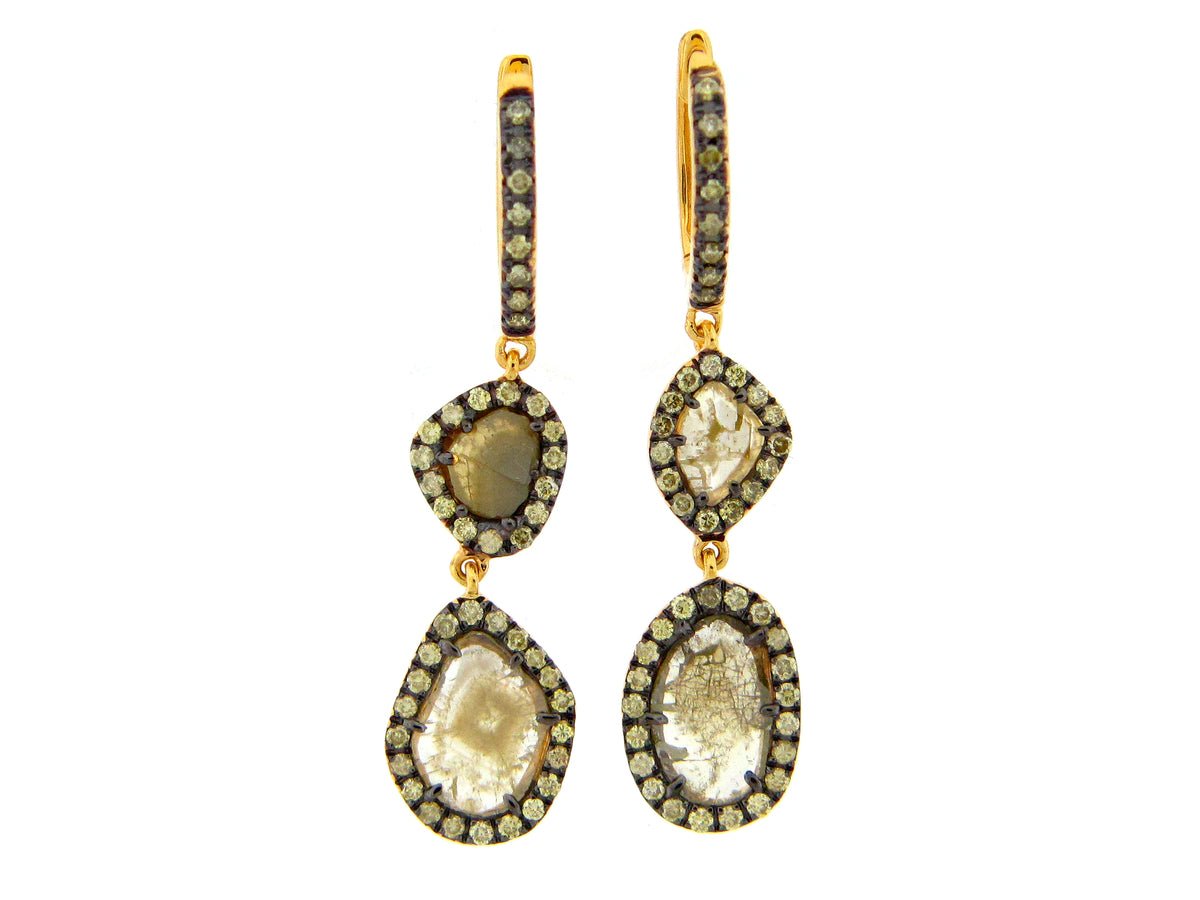Rose Cut Slice Yellow Diamond Earring, 18ky (N)