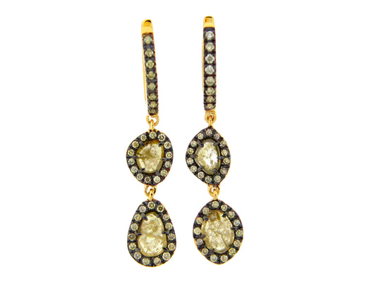 Rose Cut Slice Yellow Diamond Earring, 18ky (N)