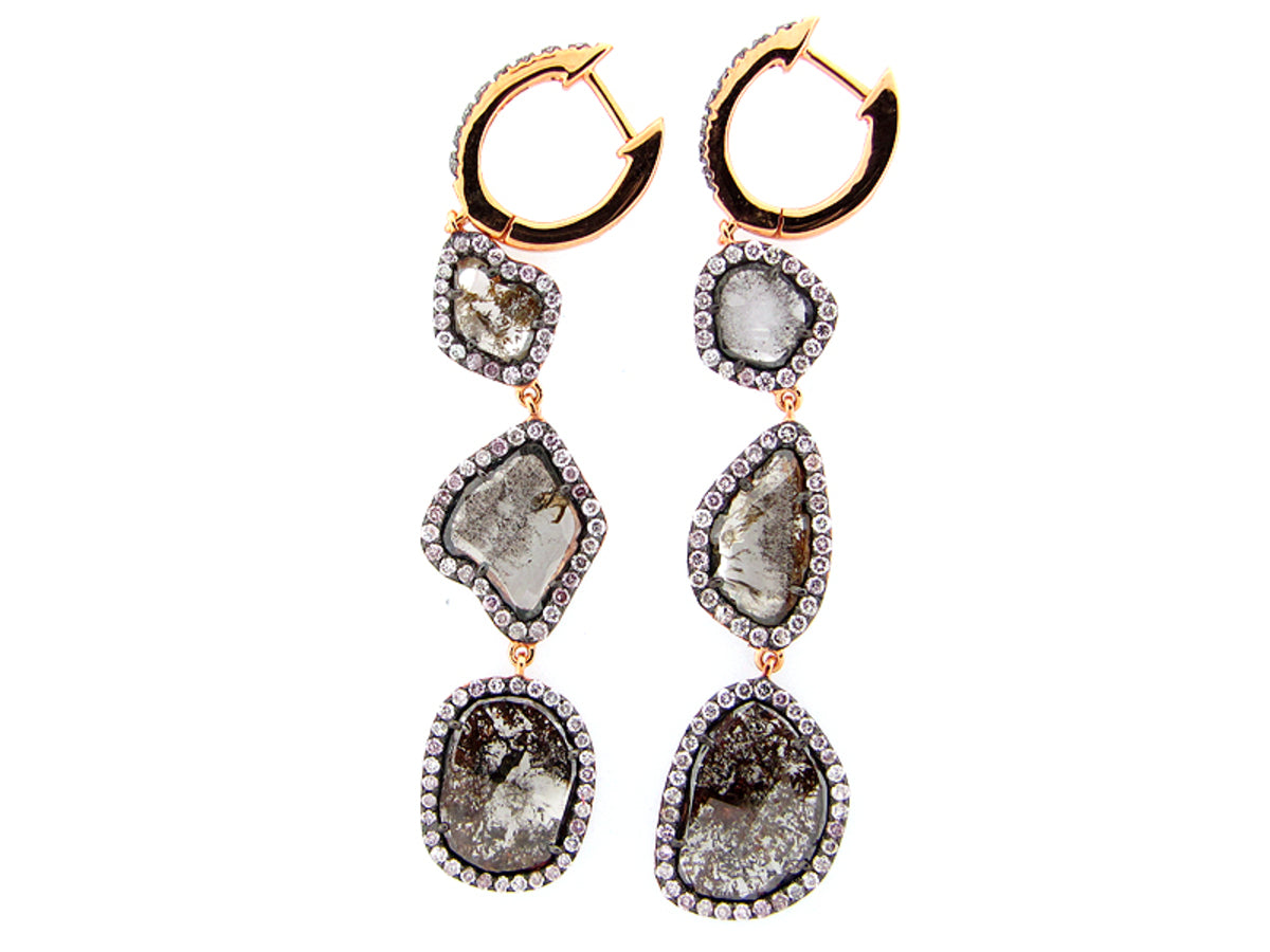 ROSE CUT SLICE FANCY COLOR DIAMOND EARRING, 18KY (N)