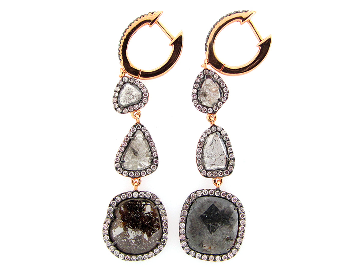ROSE ROUGH CUT BROWN DIAMOND EARRING, 18KR (N)