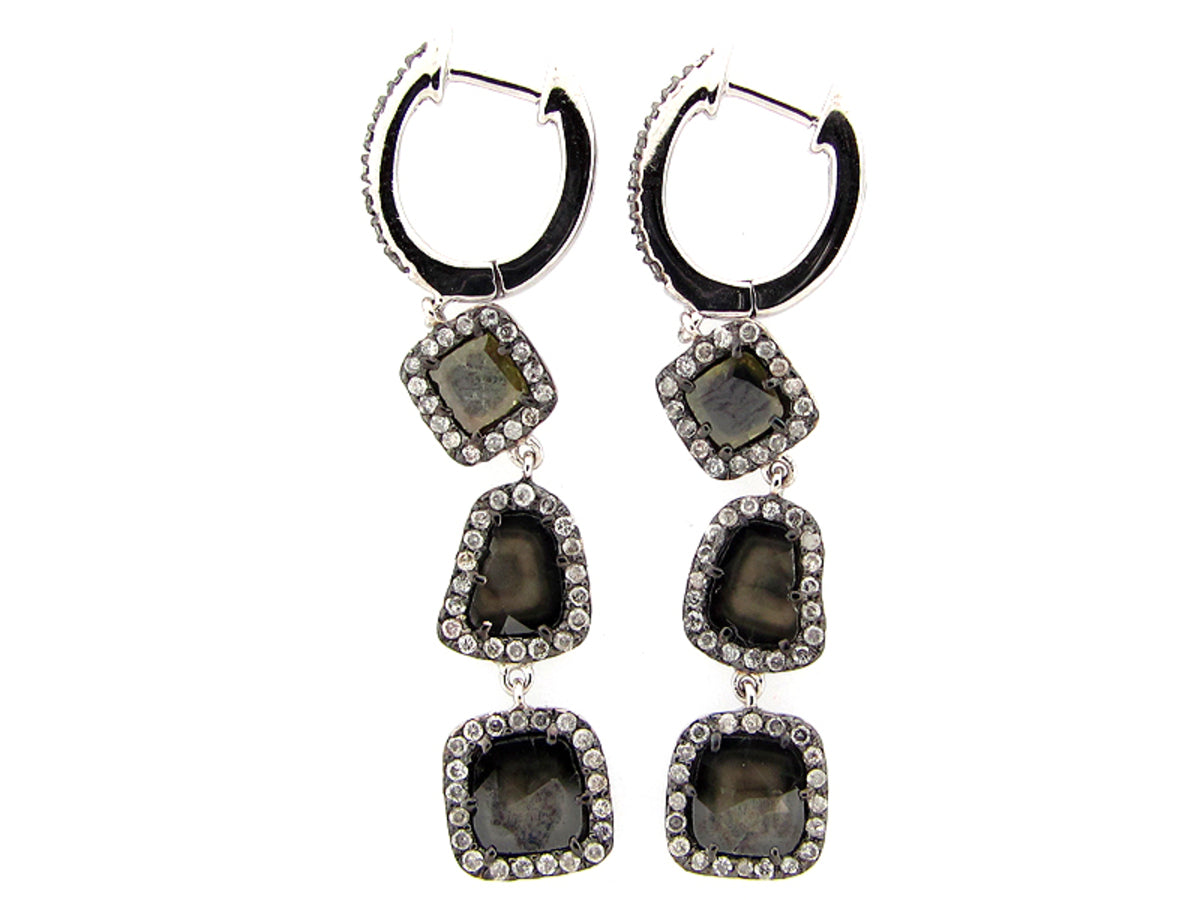 ROSE ROUGH CUT BROWN DIAMOND EARRING, 18KW (N)
