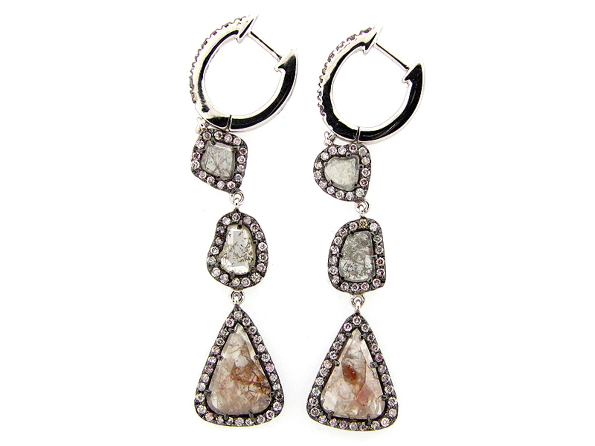 ROSE ROUGH CUT BROWN DIAMOND EARRING, 18KW (N)