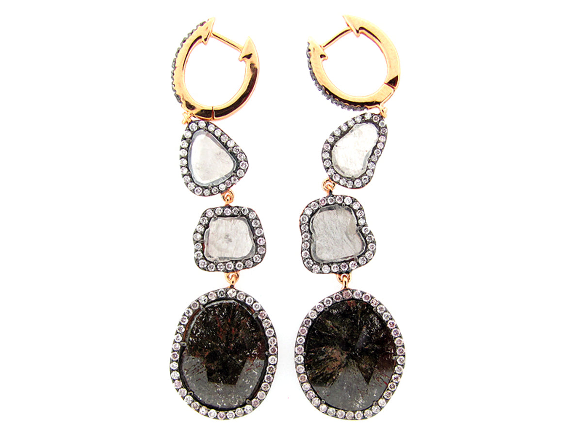 ROSE ROUGH CUT BROWN DIAMOND EARRING, 18KR (N)