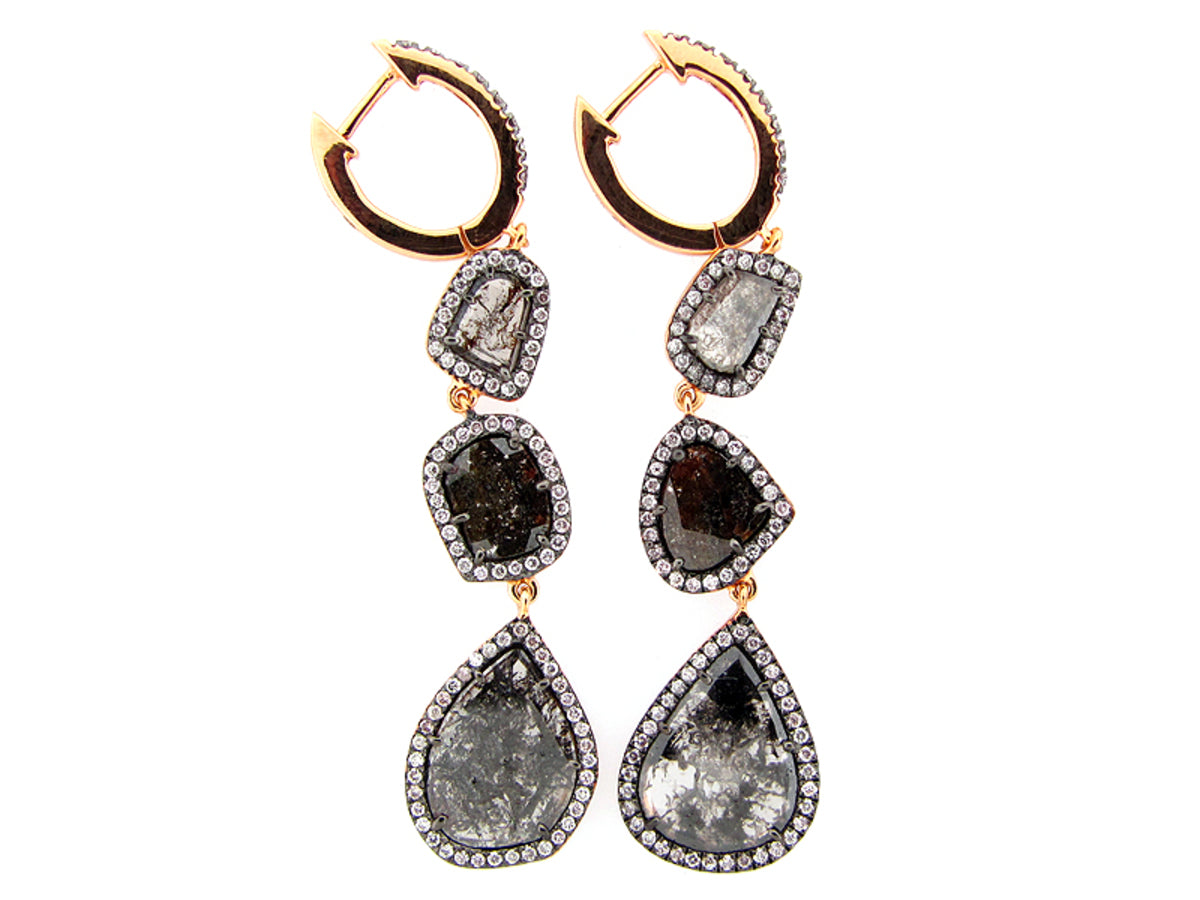 ROSE ROUGH CUT BROWN DIAMOND EARRING, 18KR (N)