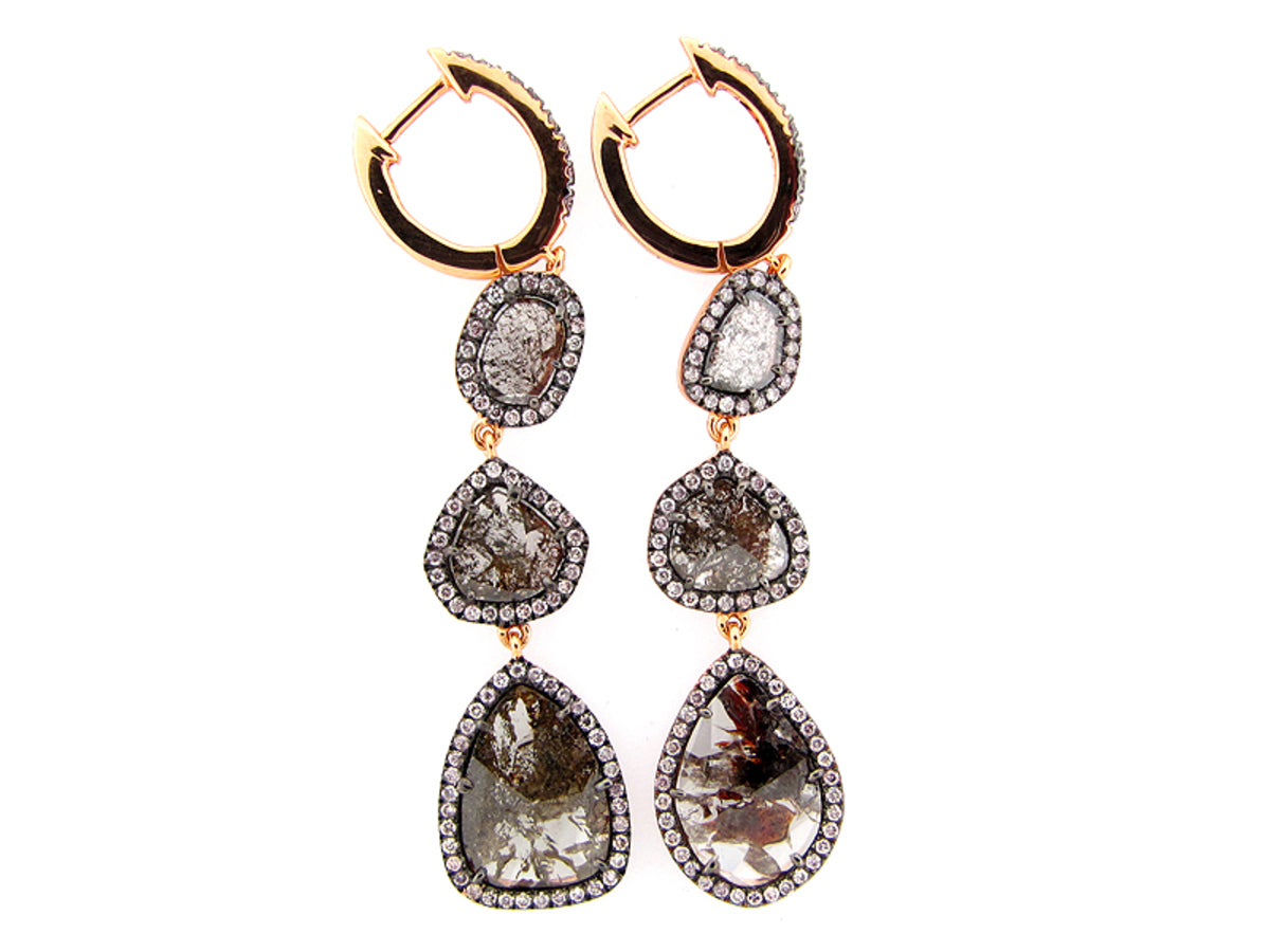 ROSE ROUGH CUT BROWN DIAMOND EARRING, 18KR (N)