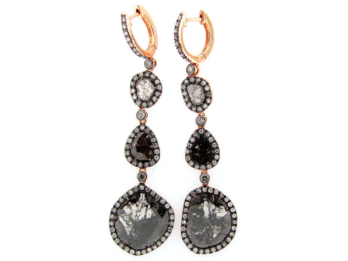 ROSE CUT SLICE BROWN DIAMOND EARRING, 18KR (N)