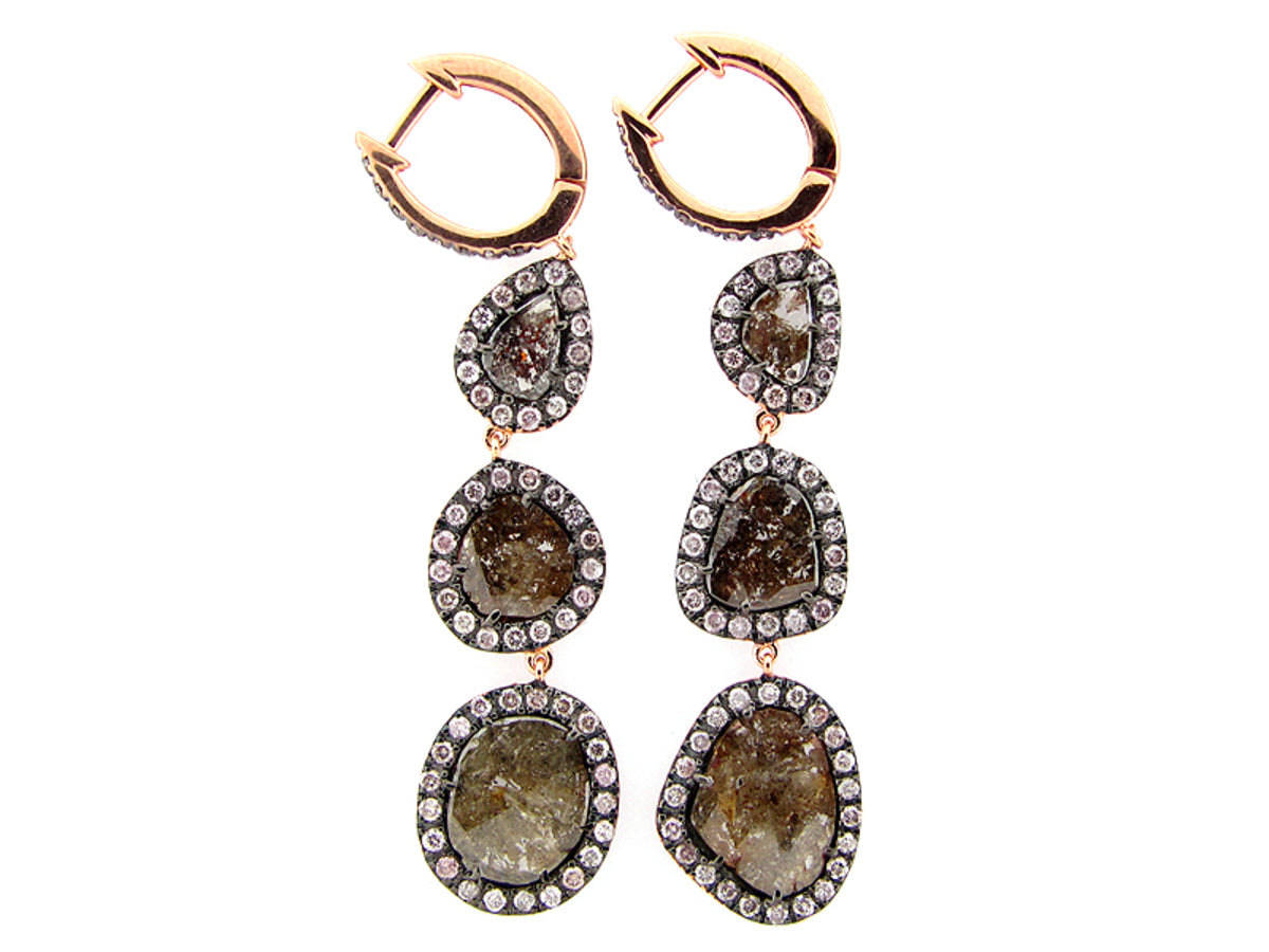 ROSE CUT SLICE BROWN DIAMOND EARRING, 18KR (N)