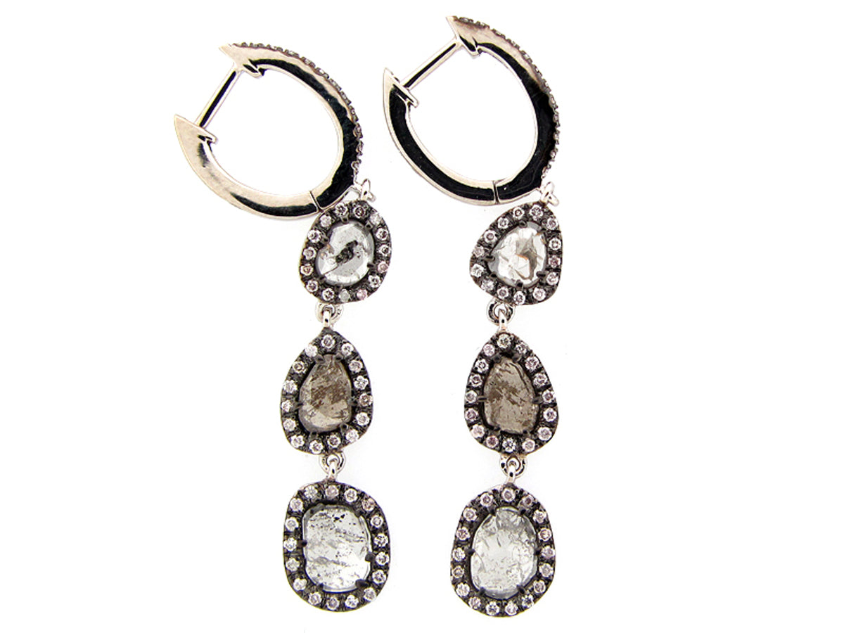 ROSE CUT SLICE GRAY DIAMOND EARRING, 18KW (N)