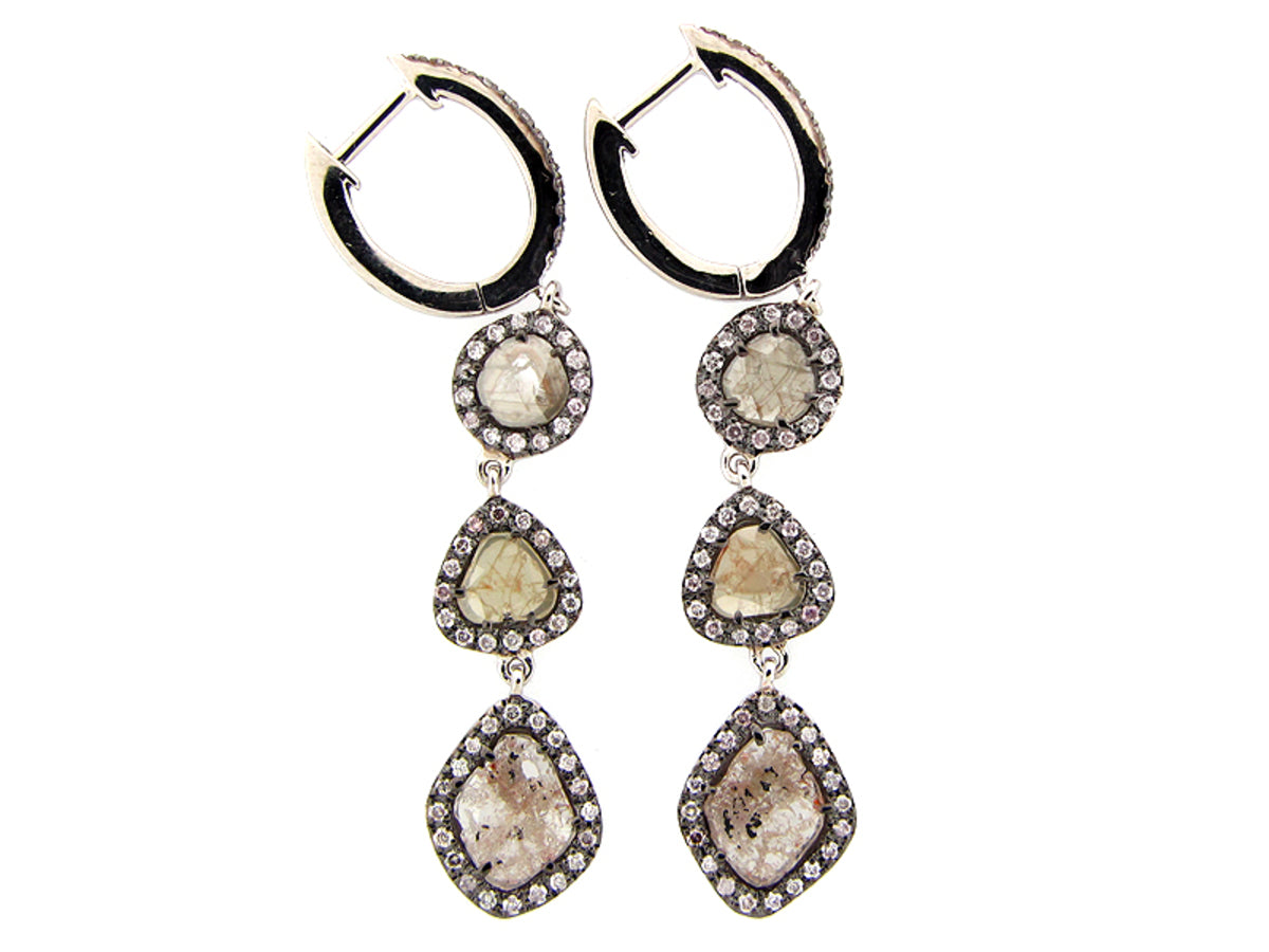 ROSE CUT SLICE GRAY DIAMOND EARRING, 18KW (N)