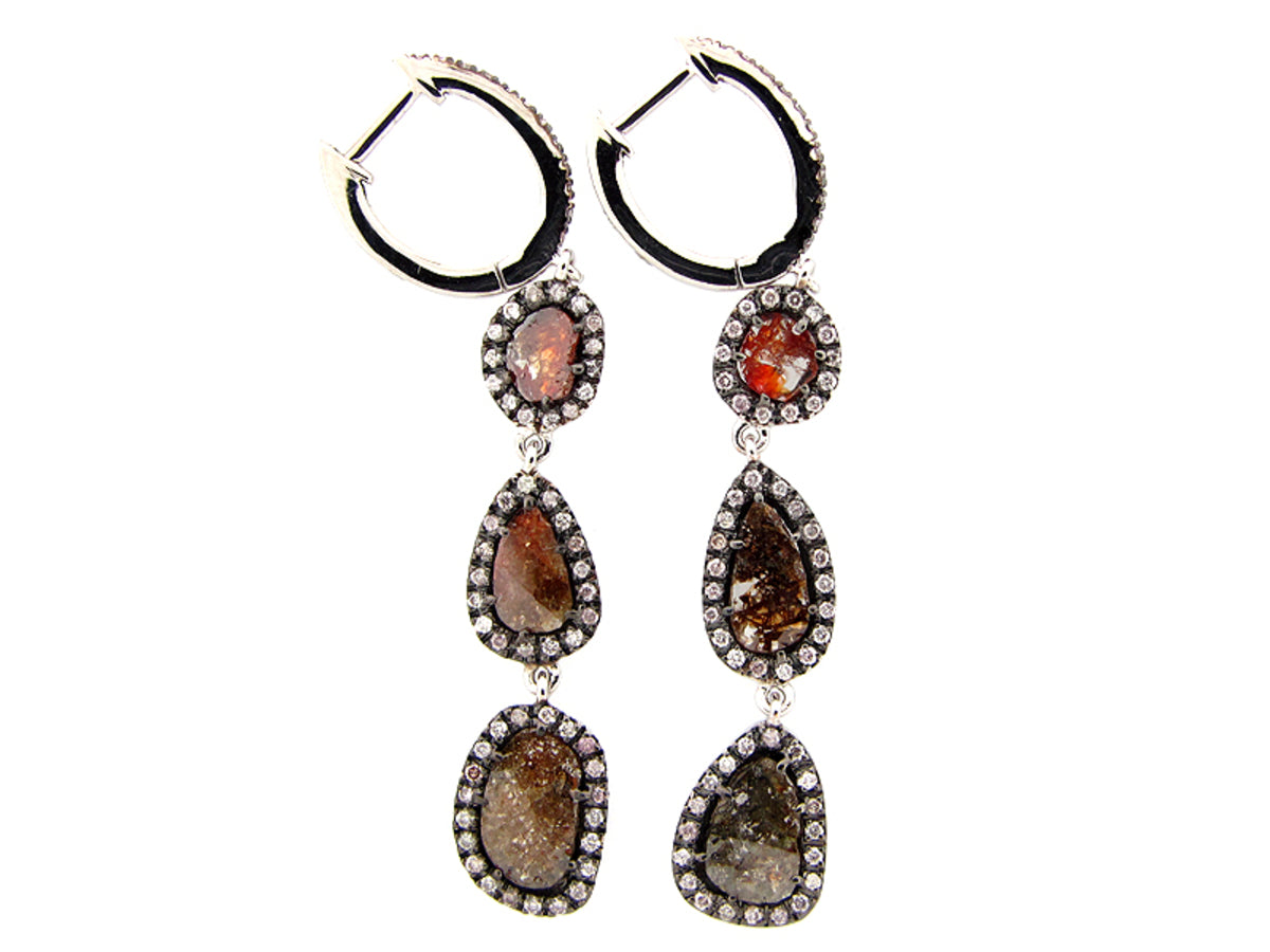 ROSE CUT SLICE FANCY COLOR DIAMOND EARRING, 18KW (N)