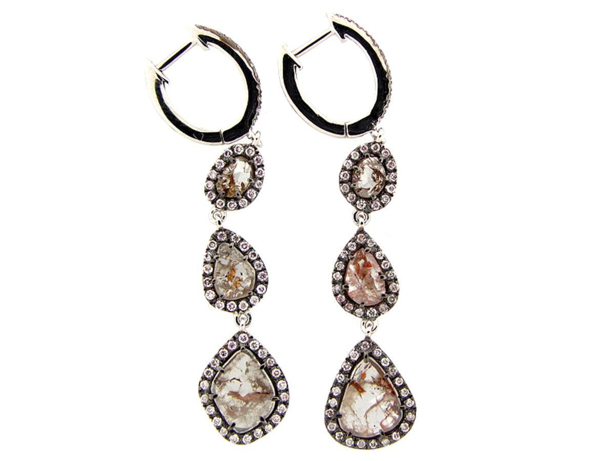 ROSE CUT SLICE GRAY DIAMOND EARRING, 18KW (N)