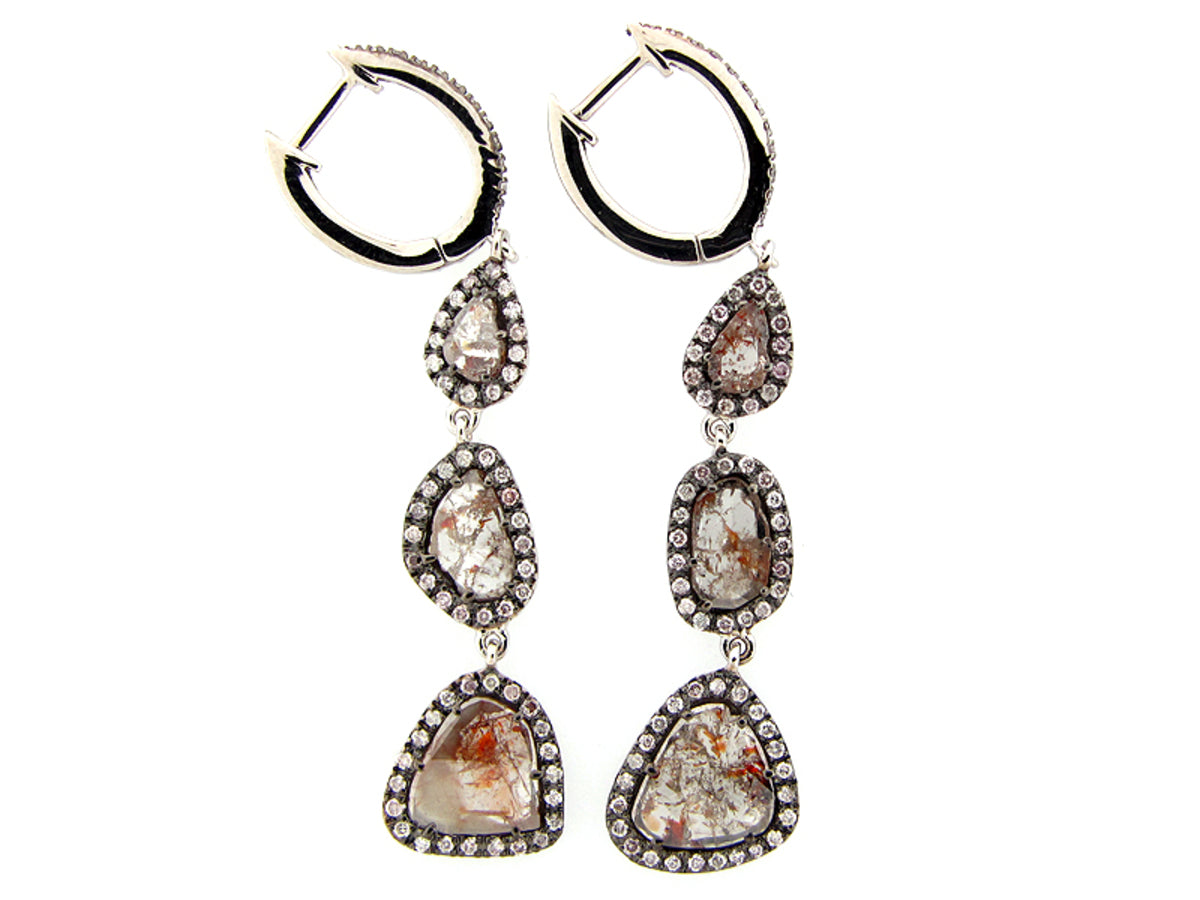 ROSE CUT SLICE GRAY DIAMOND EARRING, 18KW (N)