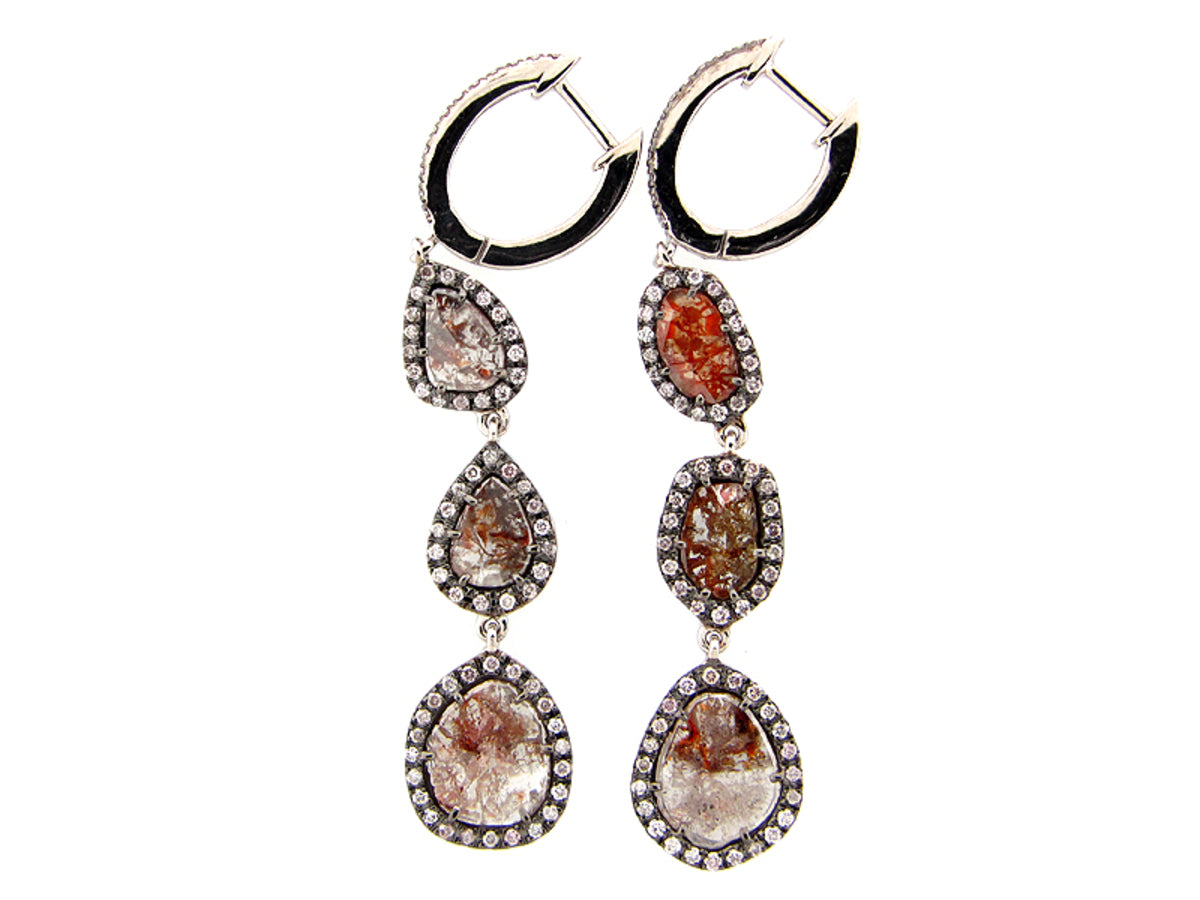 ROSE CUT SLICE GRAY DIAMOND EARRING, 18KW (N)
