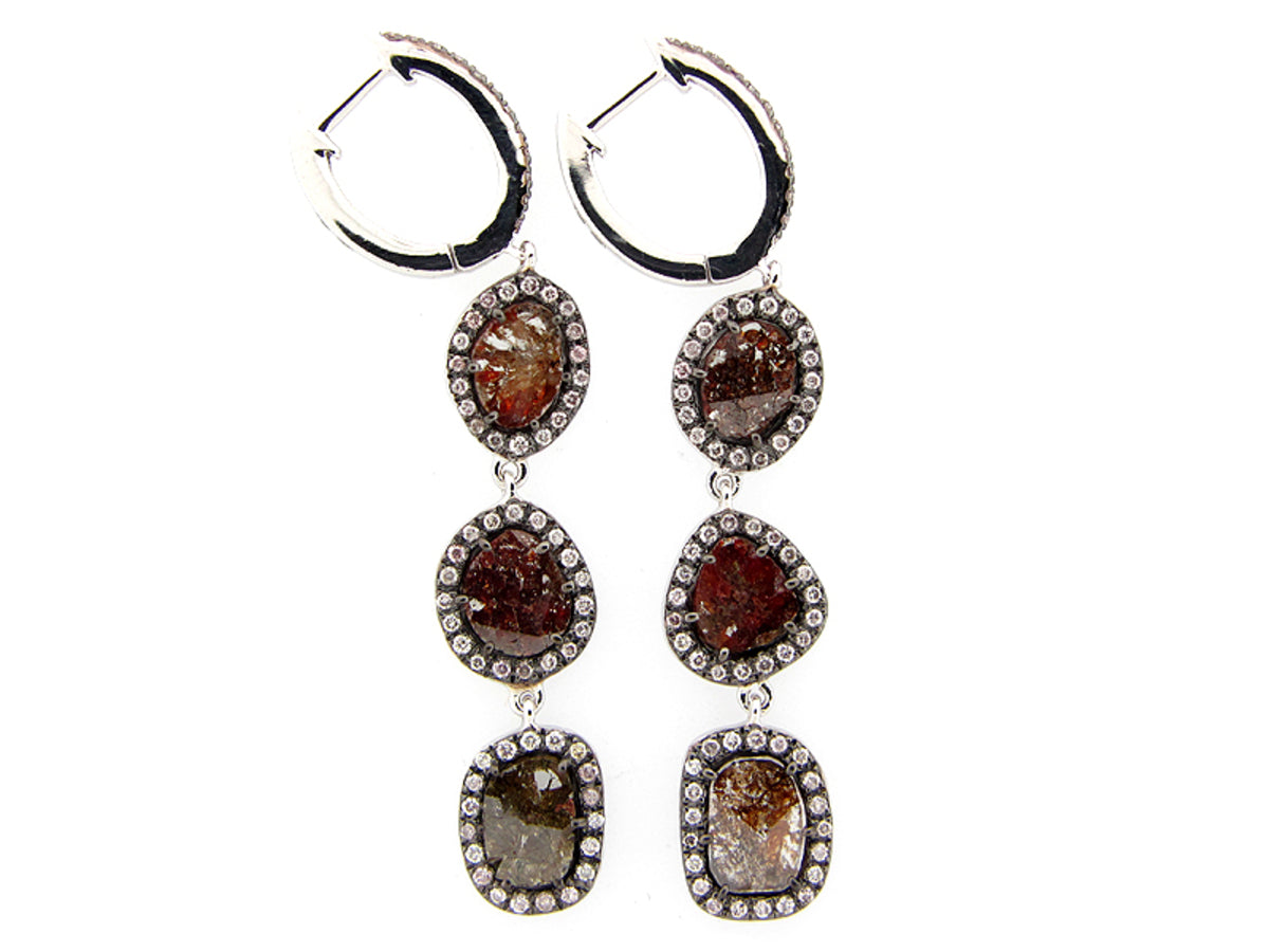 ROSE CUT SLICE BROWN DIAMOND EARRING, 18KW (N)