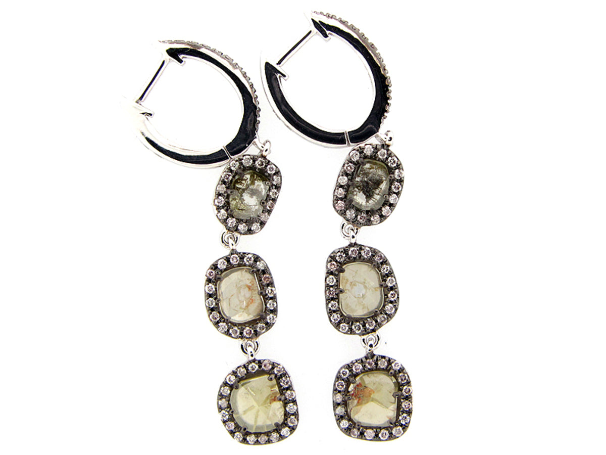 ROSE CUT SLICE FANCY COLOR DIAMOND EARRING, 18KW (N)