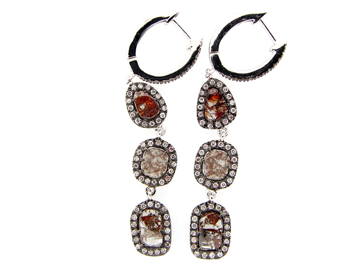 ROSE CUT SLICE FANCY COLOR DIAMOND EARRING, 18KW (N)