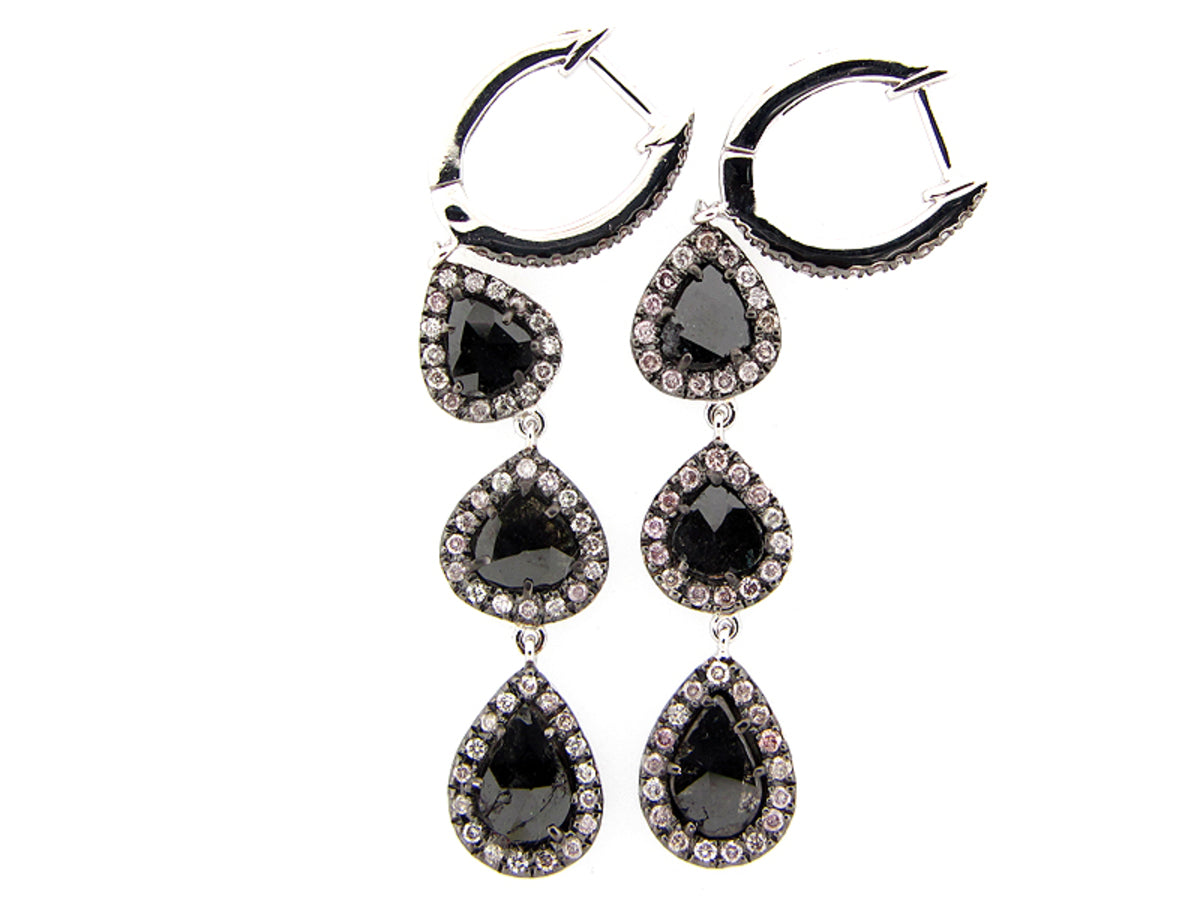 ROSE CUT SLICE BLACK DIAMOND EARRING, 18KW (R/N)