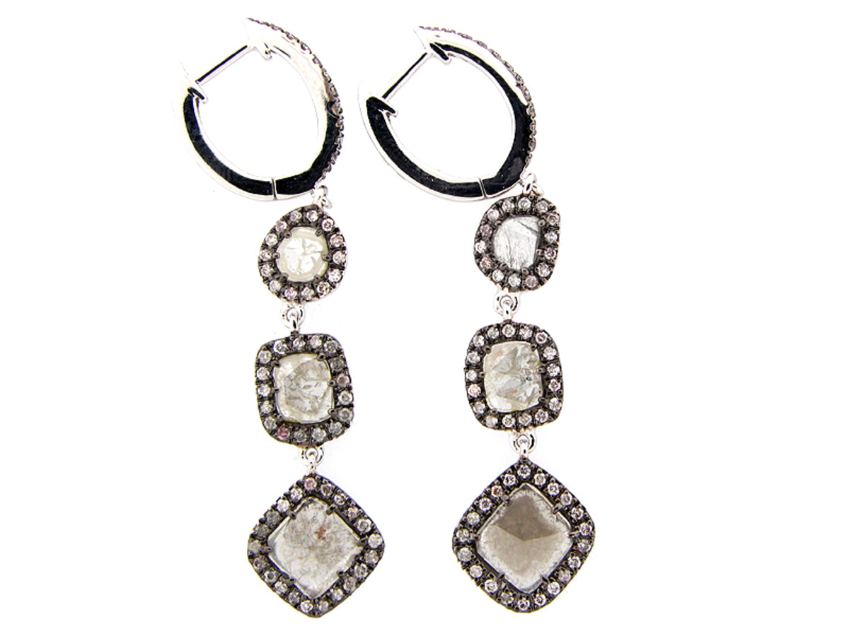 ROSE CUT SLICE GRAY DIAMOND EARRING, 18KW (N)